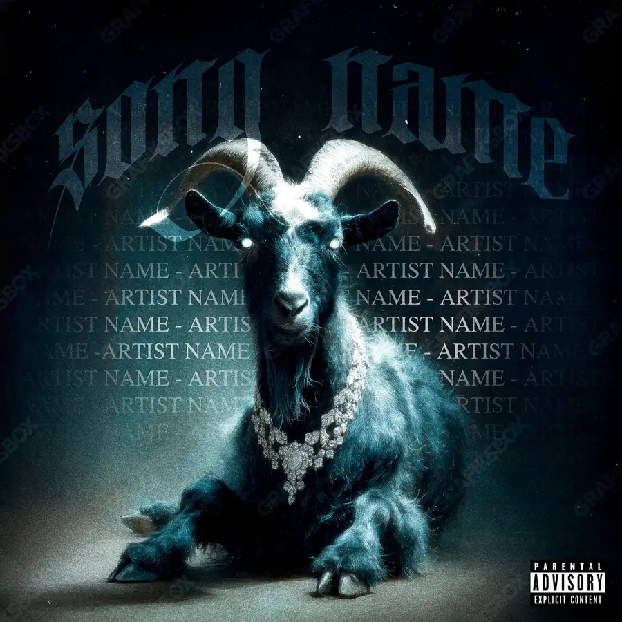 Portada de álbum prediseñada «Mother Goat» — un encuadre que no encaja en una sola categoría, en una gama azul