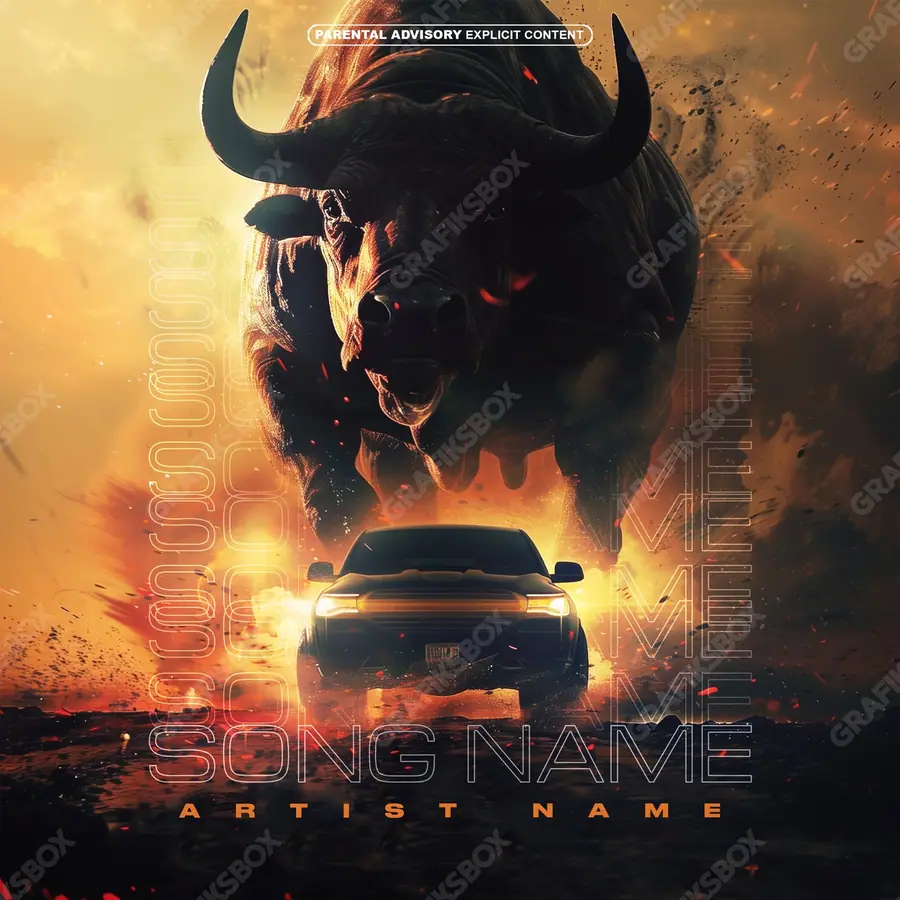 Premade album cover “The Bull” — a subject with a character of its own in orange shades