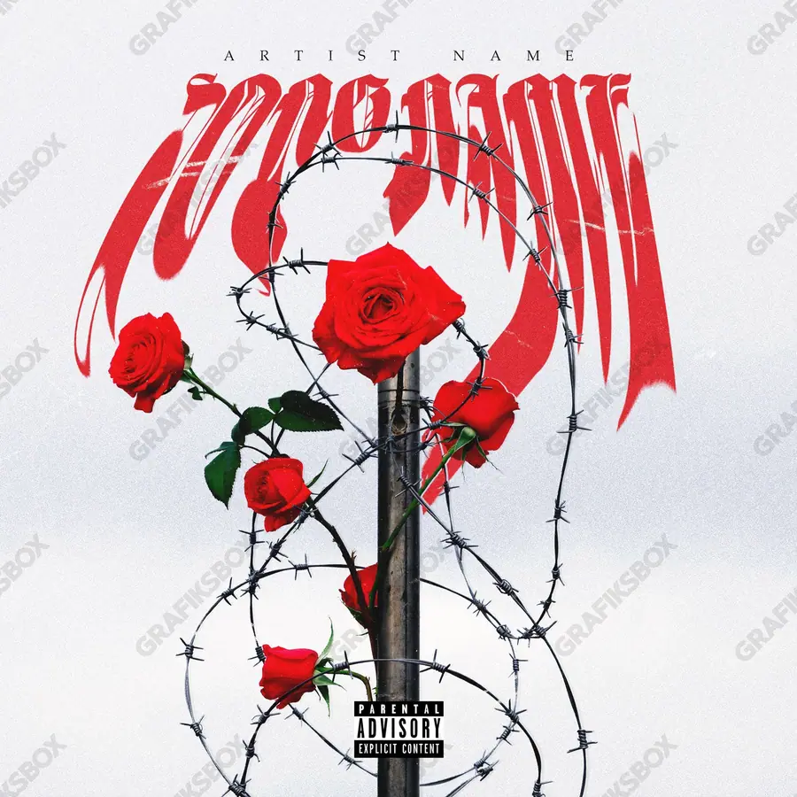 Portada de álbum prediseñada «Pungent Love» — un encuadre romántico con luz cálida, en tonos rojos intensos