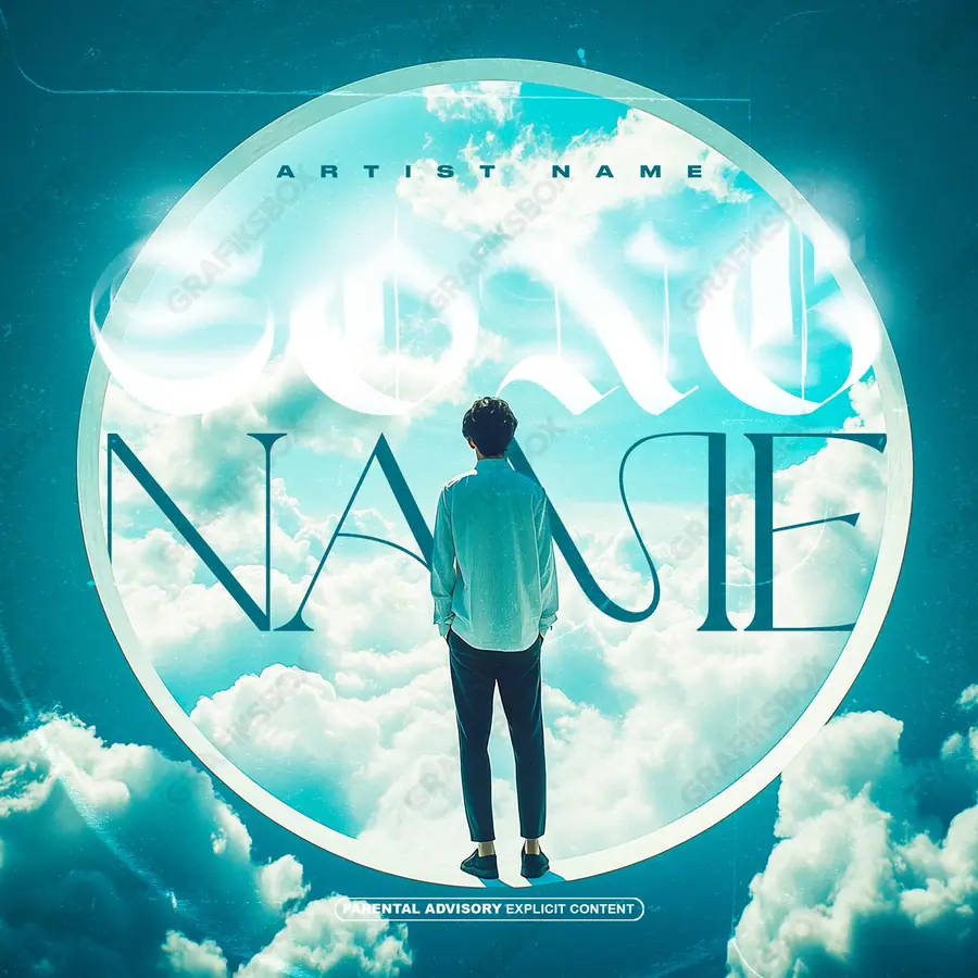 Premade album cover “Cloud Paradise” — a calm natural scene with room to breathe in cool blue tones