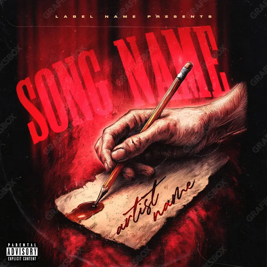 Portada de álbum prediseñada «Sorrows Writer» — un encuadre que no encaja en una sola categoría, en tonos rojos intensos