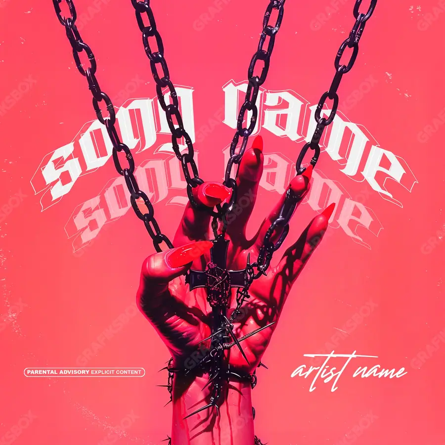 Portada de álbum prediseñada «Satanize» — una idea visual original sin equivalente cercano en el catálogo, en tonos rojos intensos