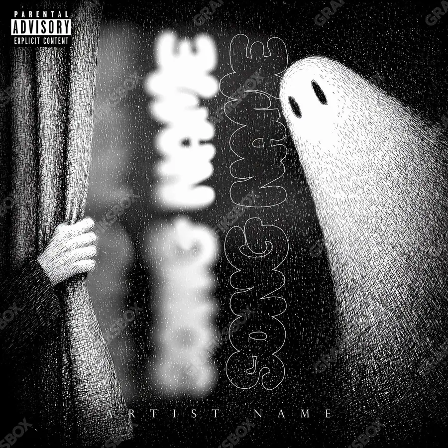 Portada de álbum prediseñada «Ghost Game» — una escena sombría que mantiene la tensión, en una gama en blanco y negro