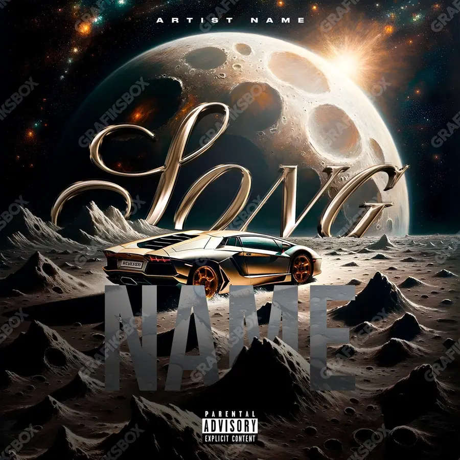 Portada de álbum prediseñada «Space Lambo» — un campo de estrellas y luz fría, en una gama naranja