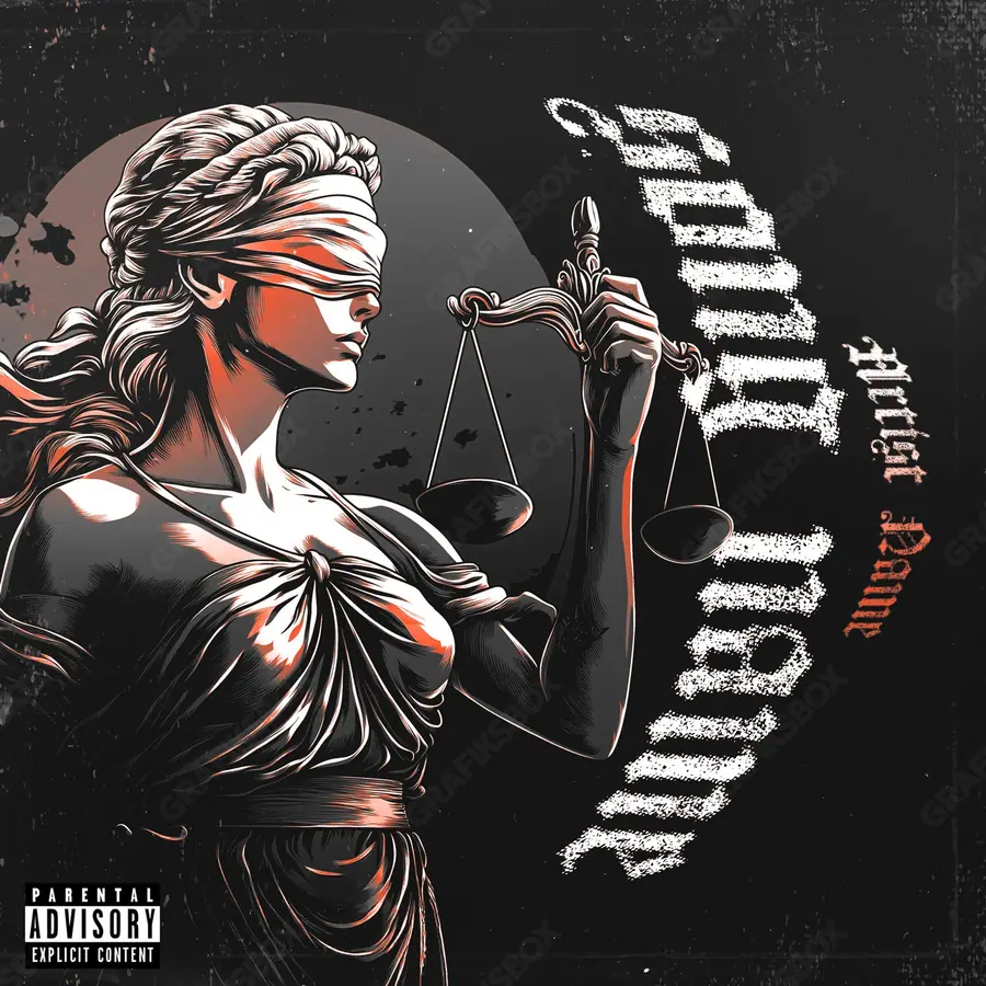 Portada de álbum prediseñada «Sentencing» — un encuadre que no encaja en una sola categoría, en una paleta monocroma