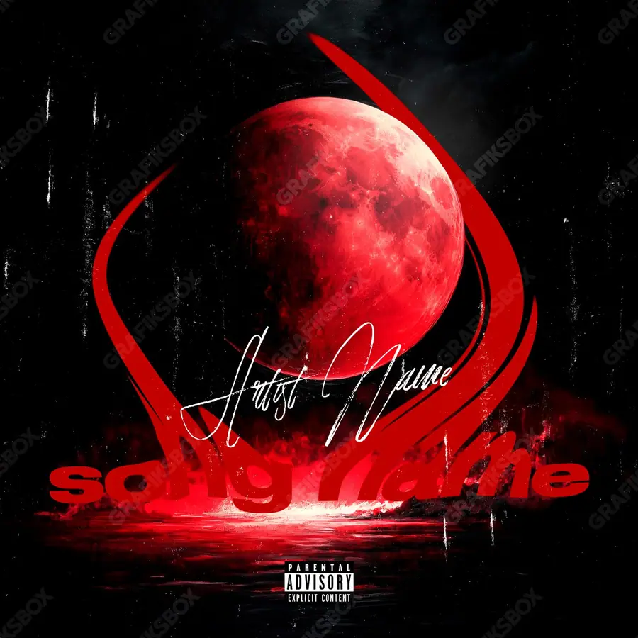 Premade album cover “Bad Moon” — a calm natural scene with room to breathe in a red palette