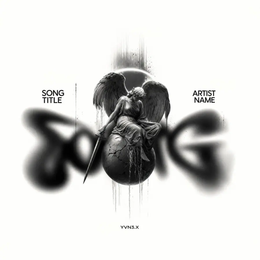 Album cover art “Black Angel”: angel, black and white tones