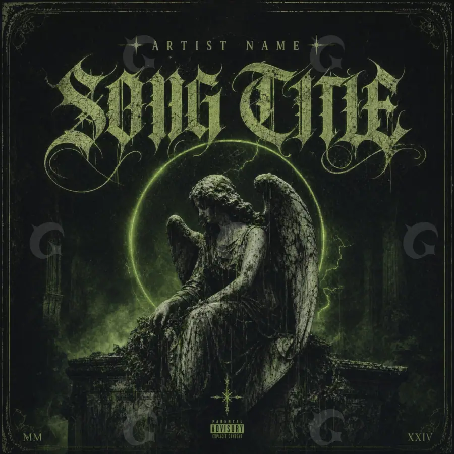Premade cover art “Black Angel”: angel and neon, black and white tones