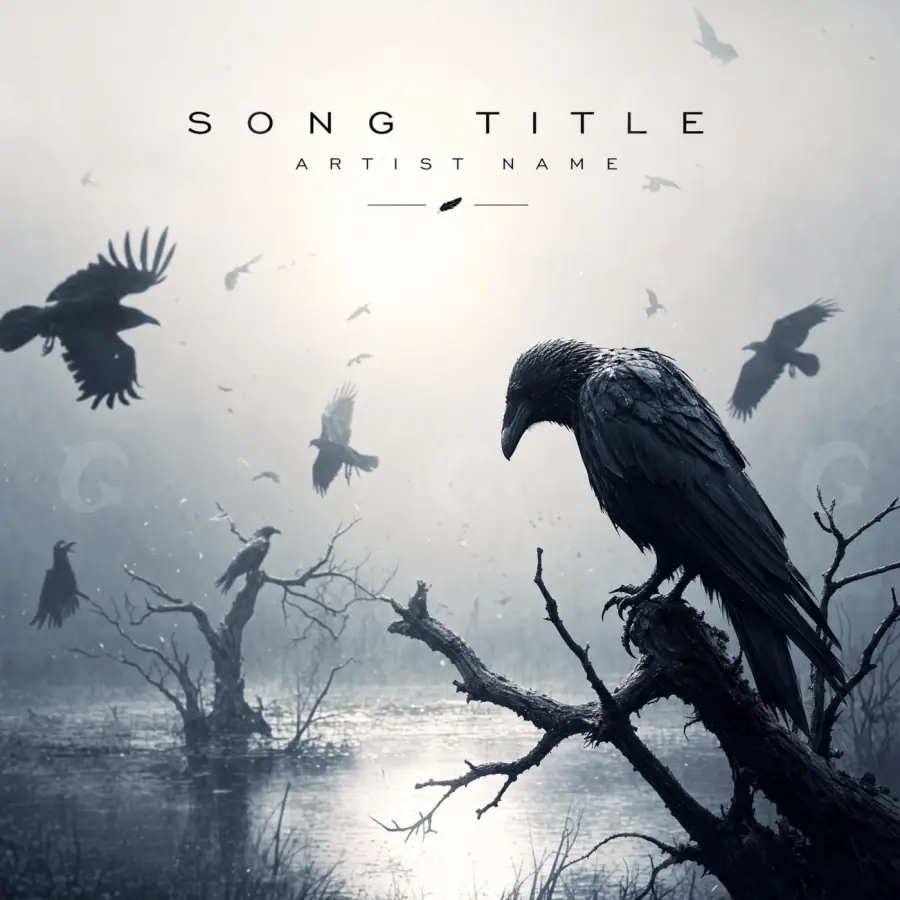 Album cover art “Black Bird”: bird and water, black and white tones