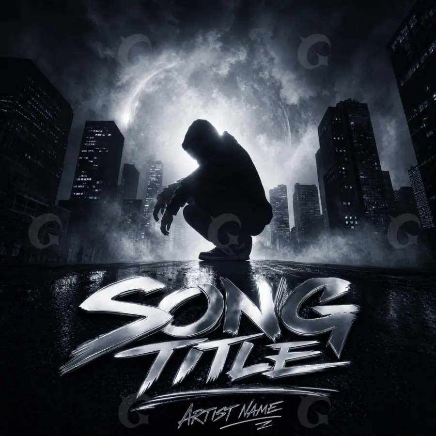 Portada para canción «Black Building»: edificio y nube; color blanco y negro