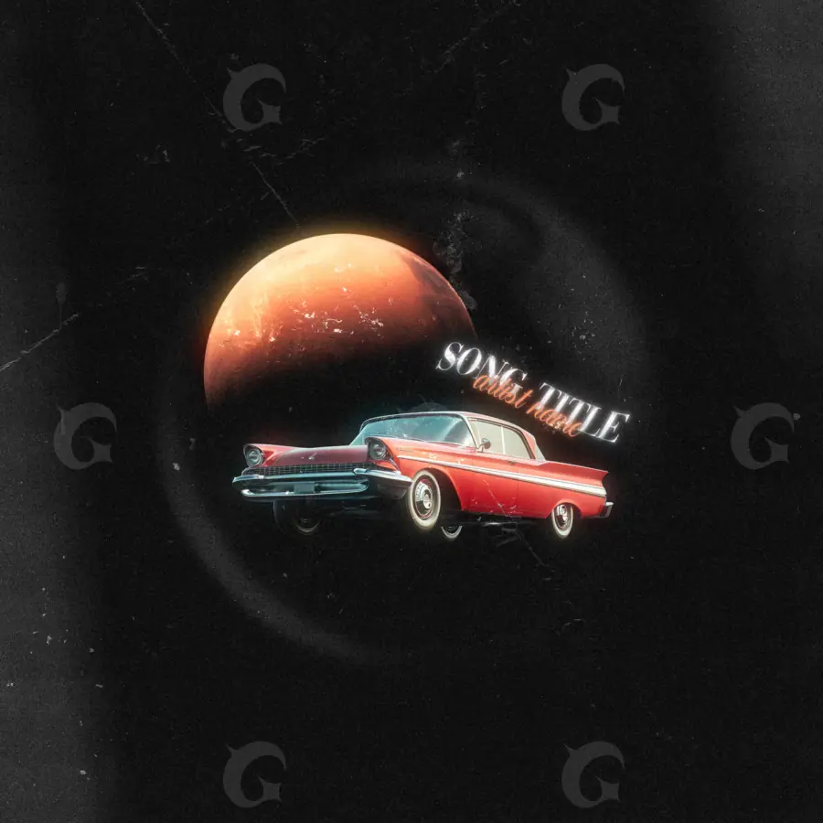 Обложка для песни «Black Car»: автомобиль и планета; палитра — чёрно-белая