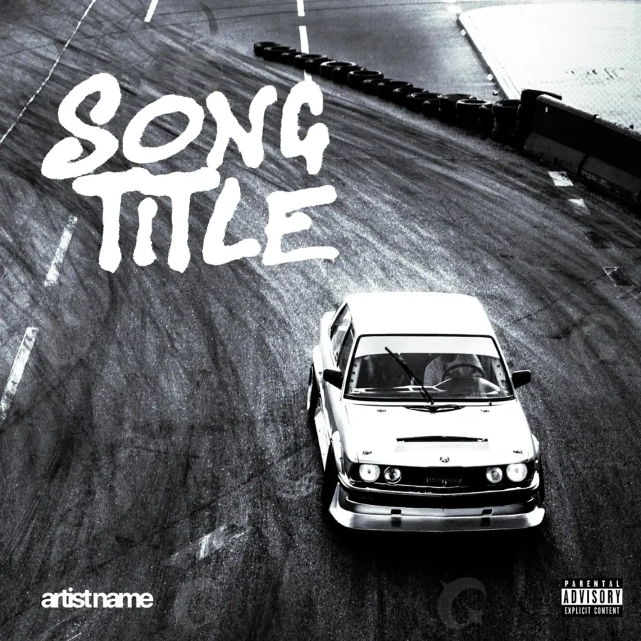 Arte de portada musical «Black Car»: coche y carretera; color blanco y negro