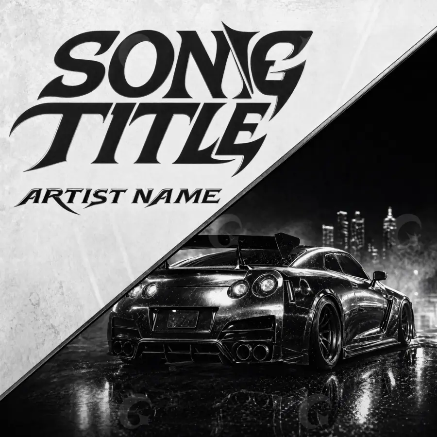 Album cover art “Black Car”: car and building, black and white tones
