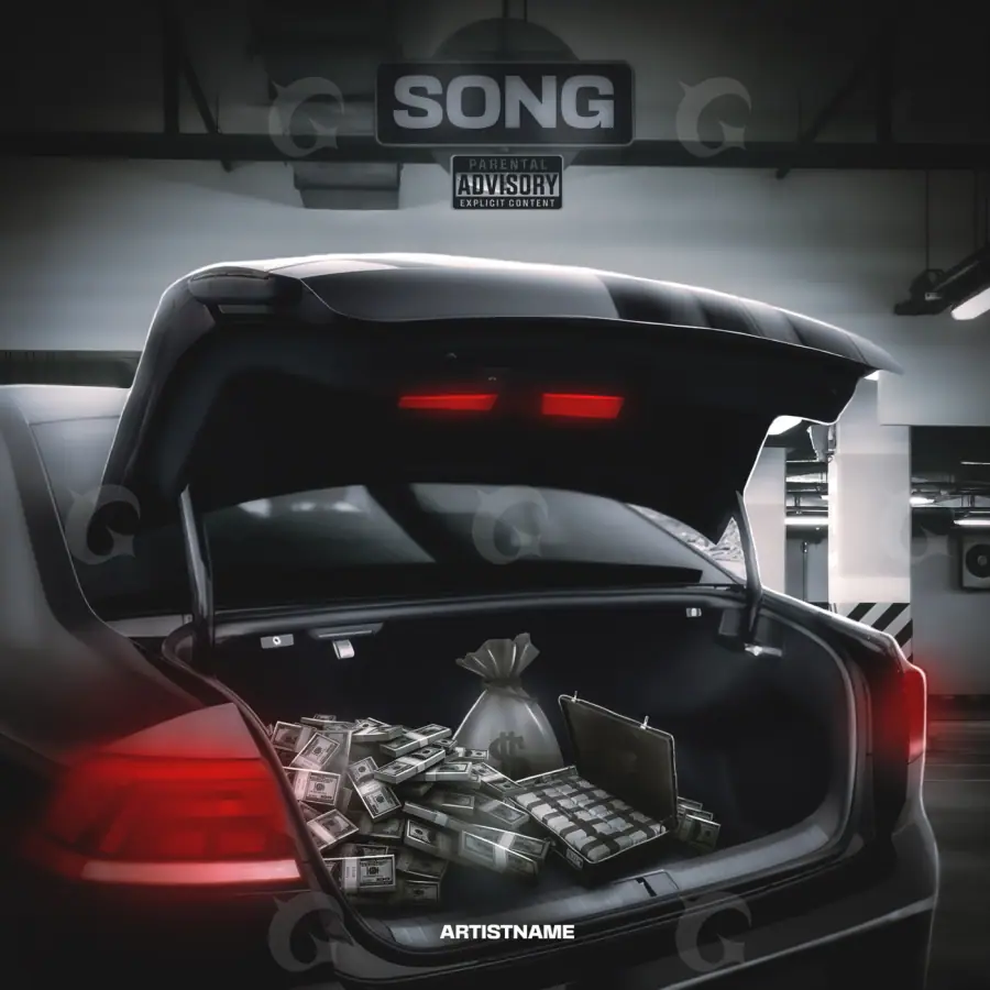 Обложка для альбома «Black Car»: автомобиль и деньги; палитра — чёрно-белая
