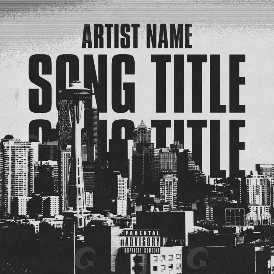 Album cover art “Black City”: city and building, black and white tones