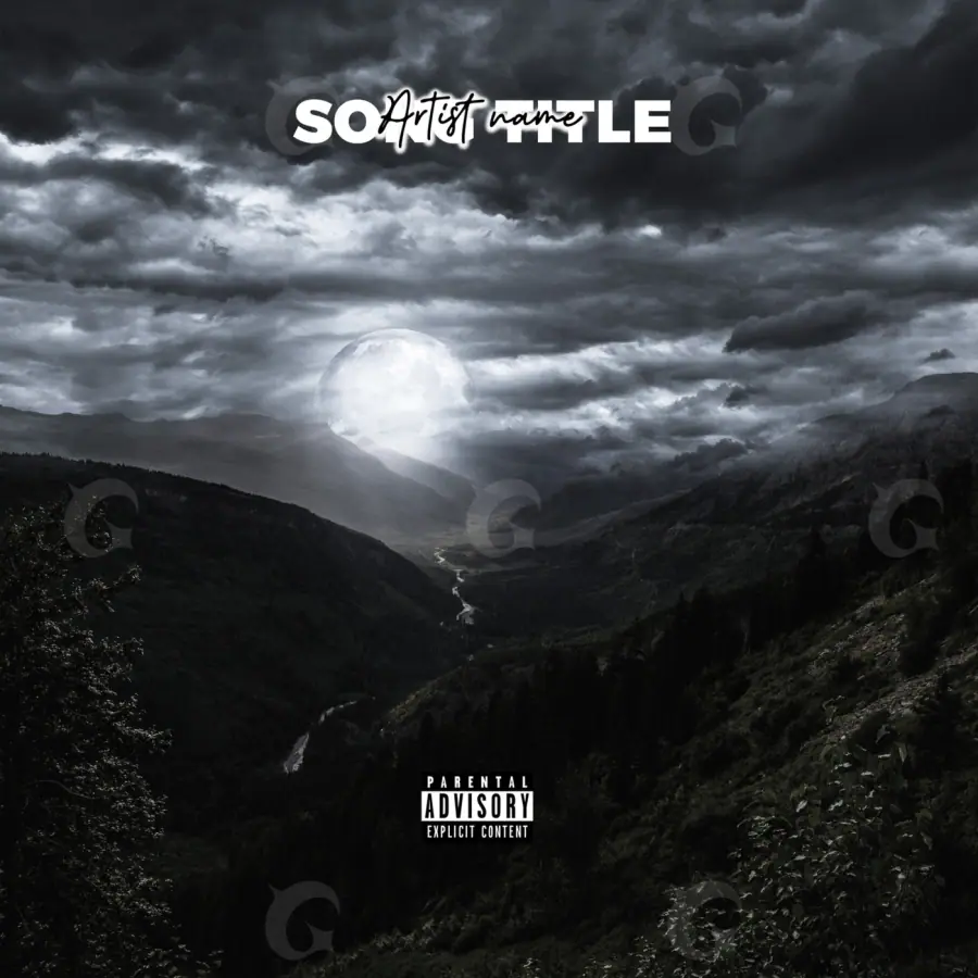 Portada para canción «Black Cloud»: nube y luna; color blanco y negro