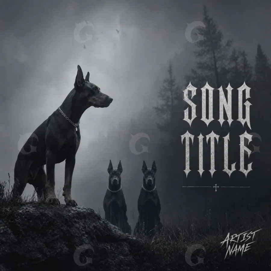 Обложка для альбома «Black Dog»: собака и цепь; палитра — чёрно-белая