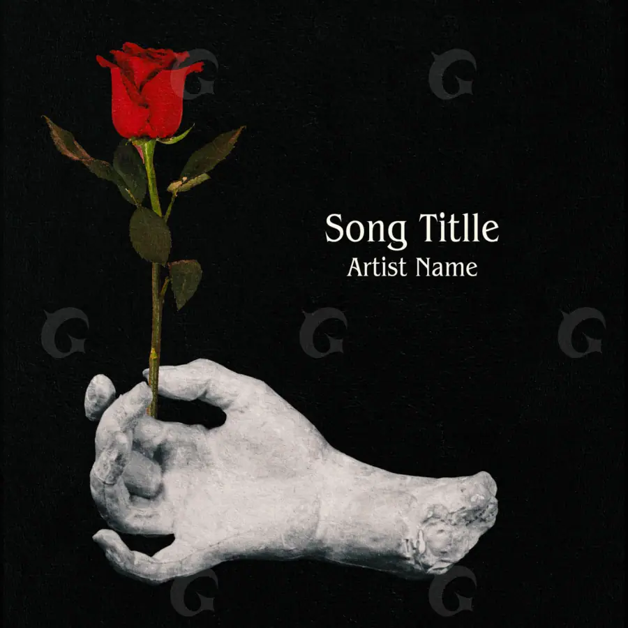 Album cover art “Black Hand”: hand and rose, black and white tones