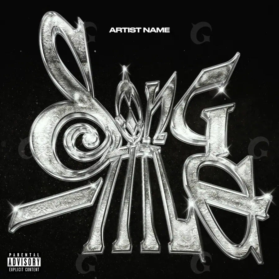 Album cover art “Black Lettering”: lettering, black and white tones