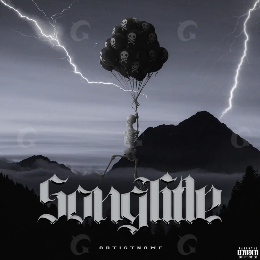 Album cover art “Black Lightning”: lightning and mountain, black and white tones