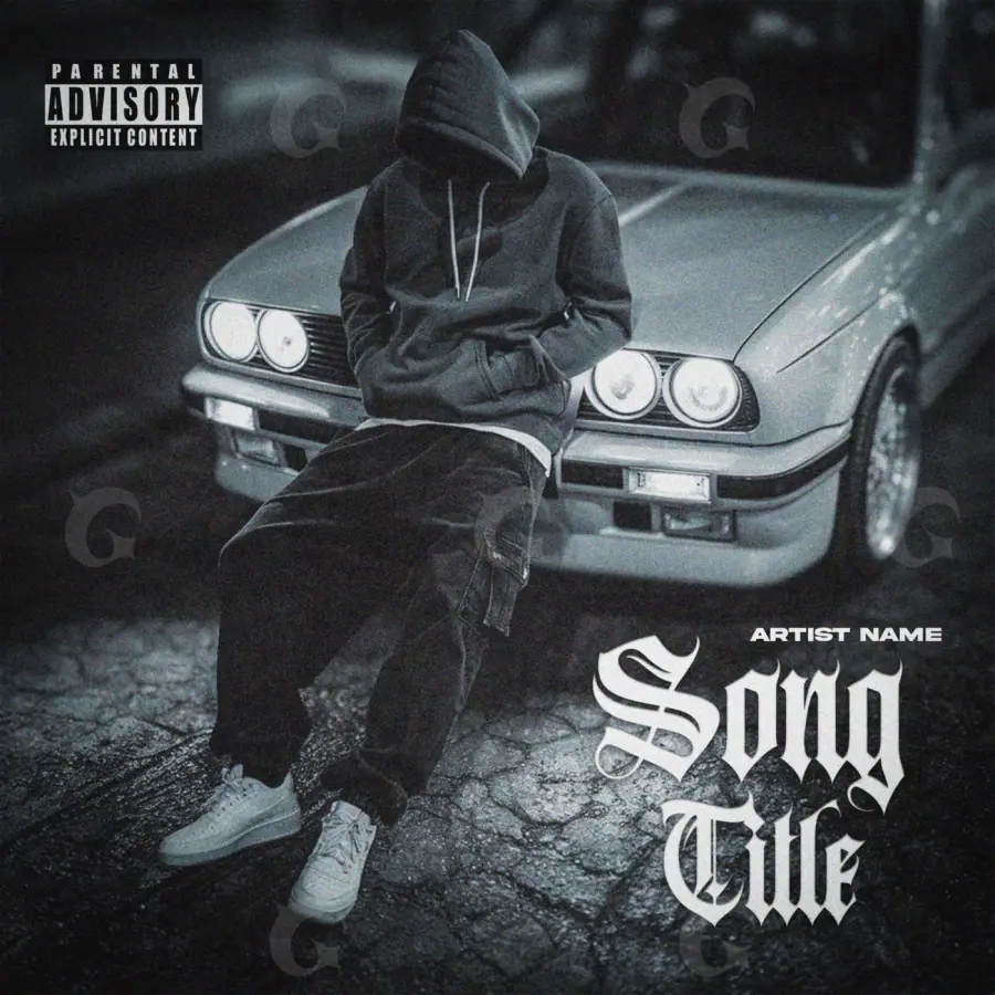 Album cover art “Black Man”: man and car, black and white tones
