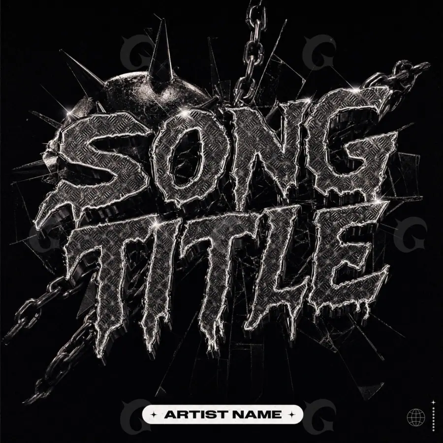 Portada para canción «Black Metal»: metal y cadena; color blanco y negro