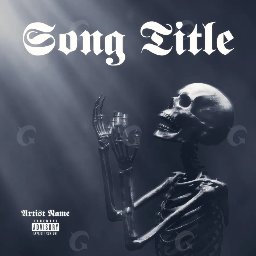 Album cover art “Black Skeleton”: skeleton and hand, black and white tones
