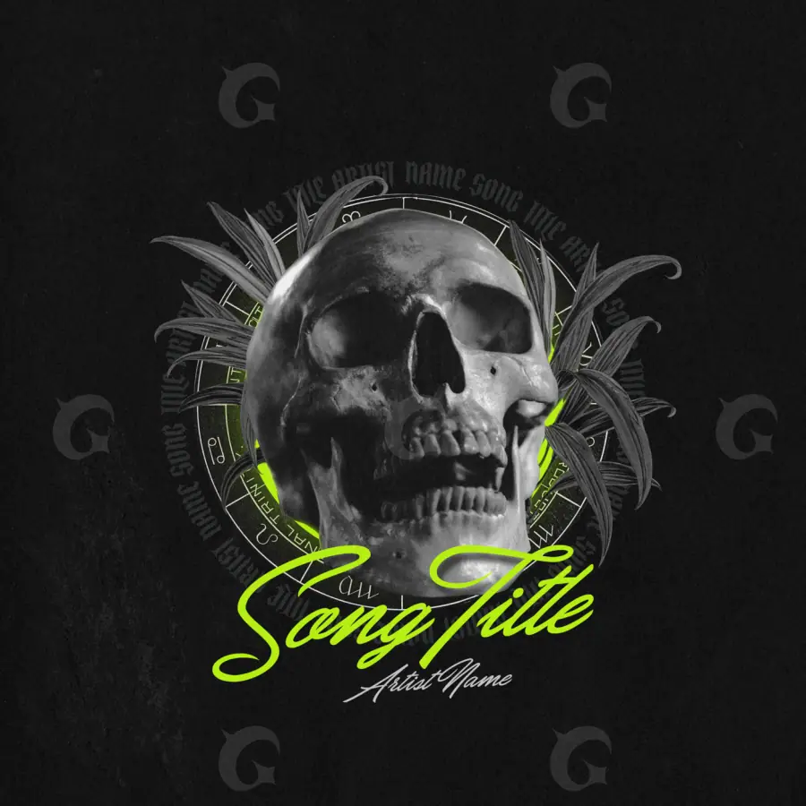 Обложка для песни «Black Skull»: череп и глаза; палитра — чёрно-белая