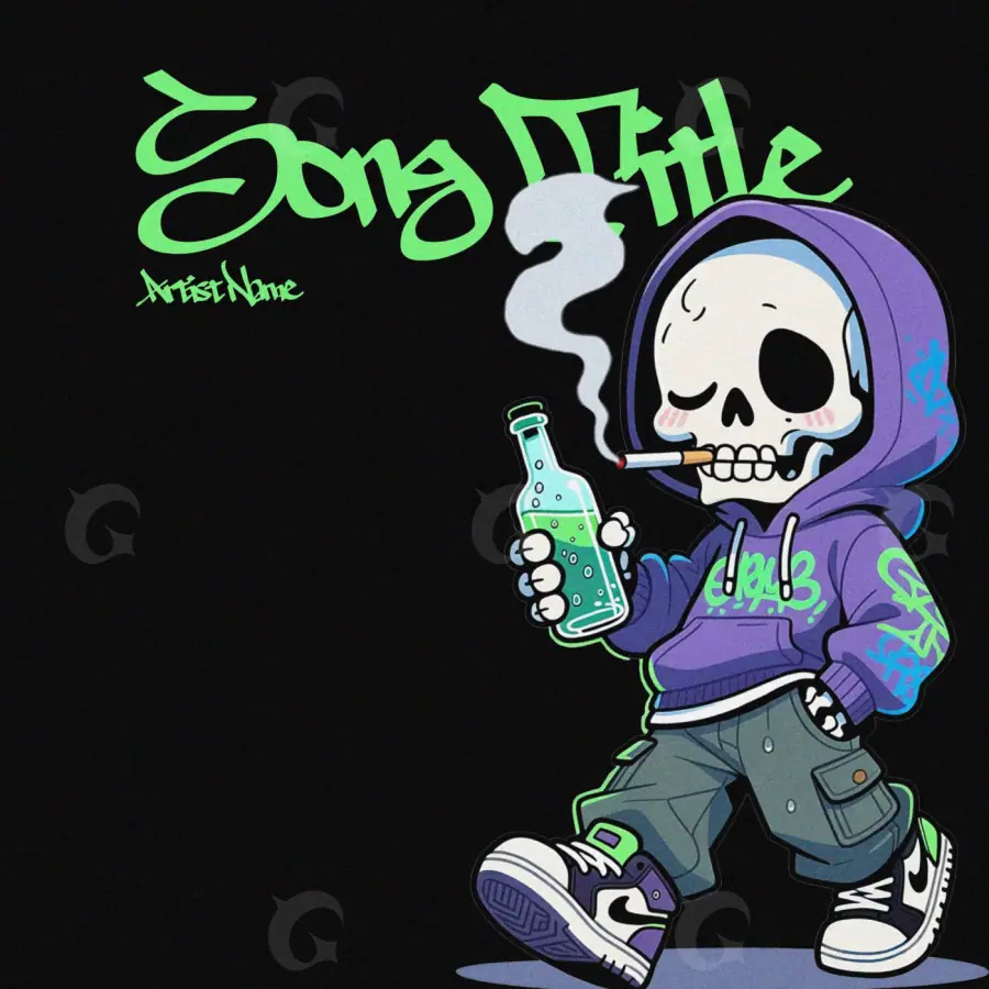 Album cover art “Black Skull”: skull and smoke, black and white tones