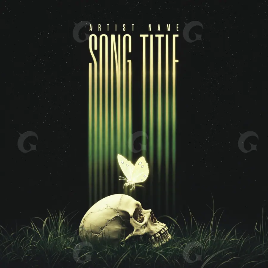 Album cover art “Black Skull”: skull and butterfly, black and white tones