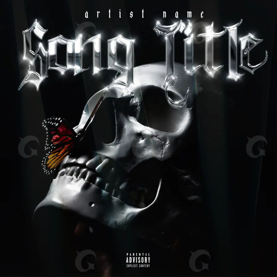 Premade cover art “Black Skull”: skull and butterfly, black and white tones