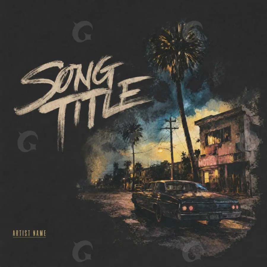Album cover art “Black Street”: street and car, black and white tones