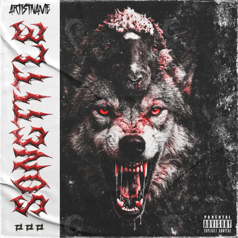 Обложка для альбома «Black Wolf»: волк и глаза; палитра — чёрно-белая