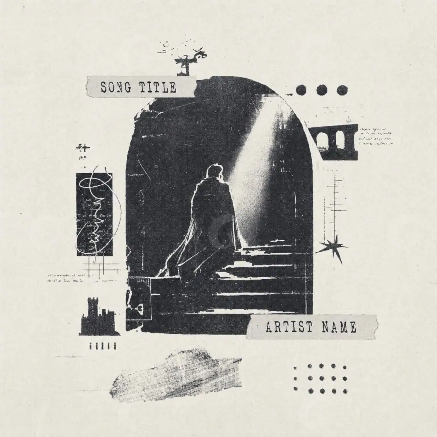 Arte de portada musical «Black Woman»: mujer y escalera; color blanco y negro