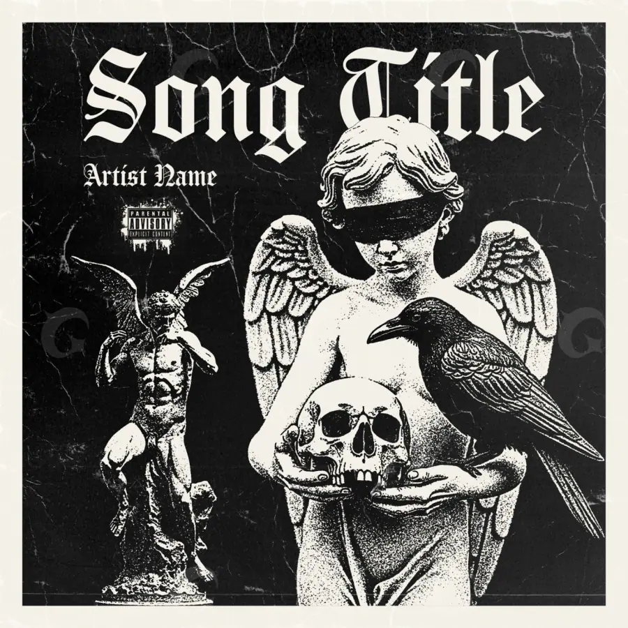 Music cover artwork “Black Woman”: woman and angel, black and white tones