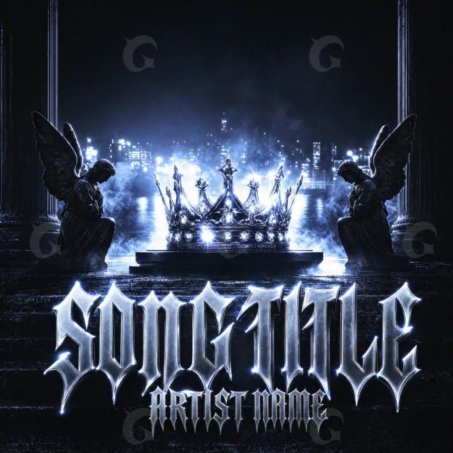 Album cover art “Blue Angel”: angel and crown, blue tones