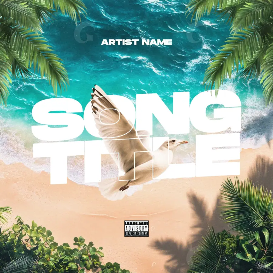 Album cover art “Blue Bird”: bird and palm, blue tones