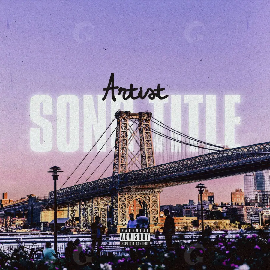 Premade cover art “Blue Bridge”: bridge and city, blue tones