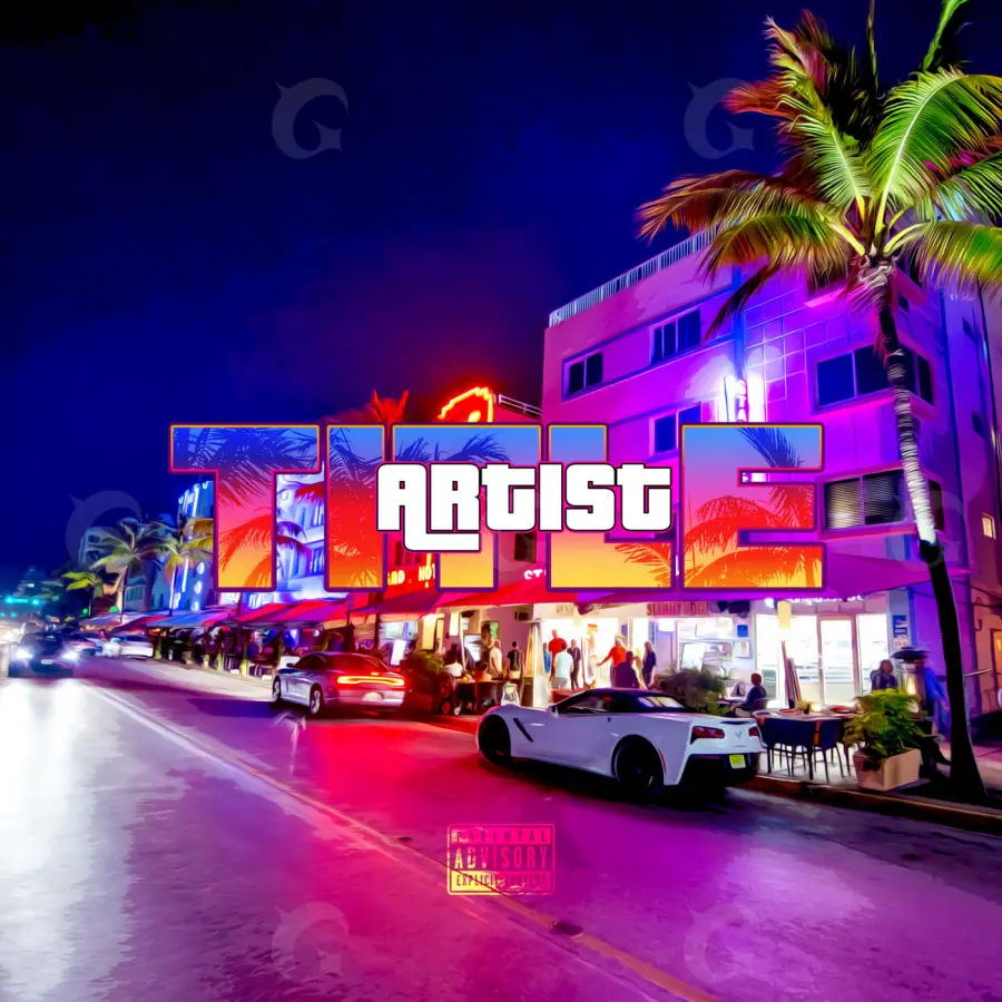 Arte de portada musical «Blue Building»: edificio y palmera; color azul