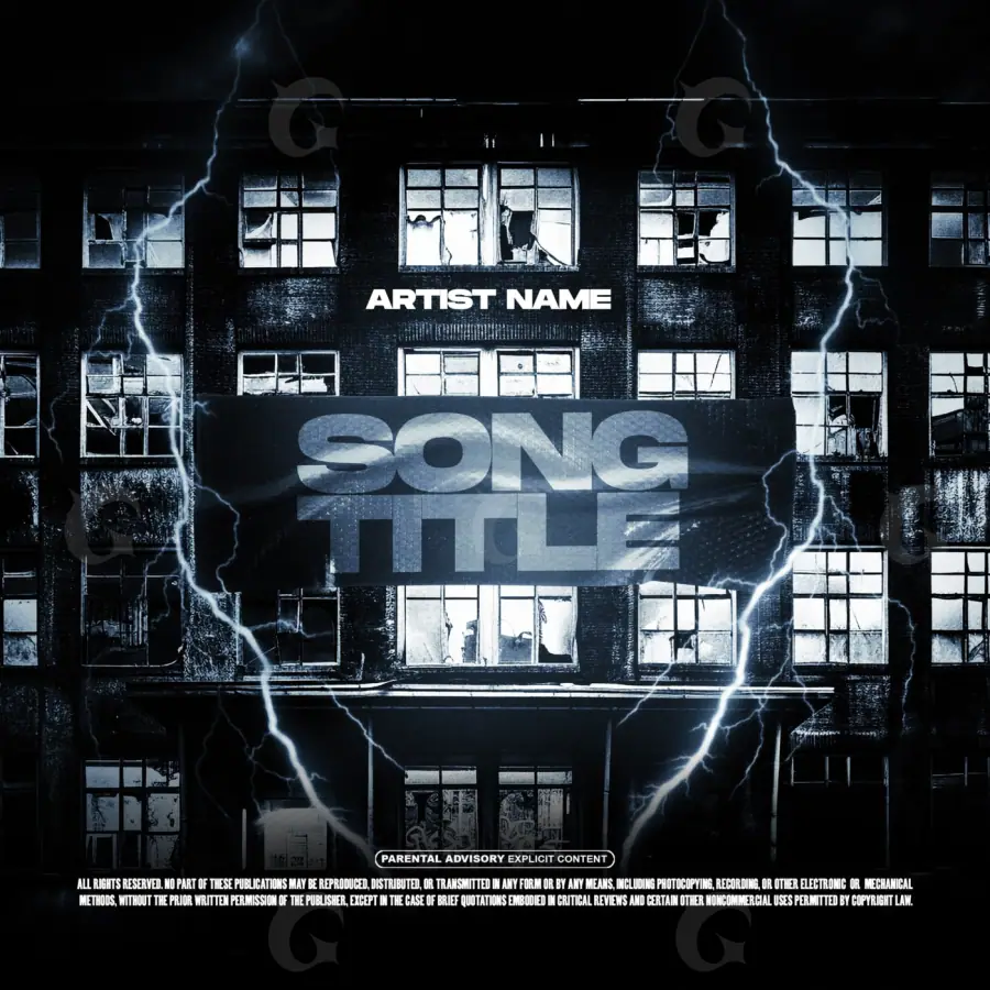 Arte de portada musical «Blue Building»: edificio y ventana; color azul