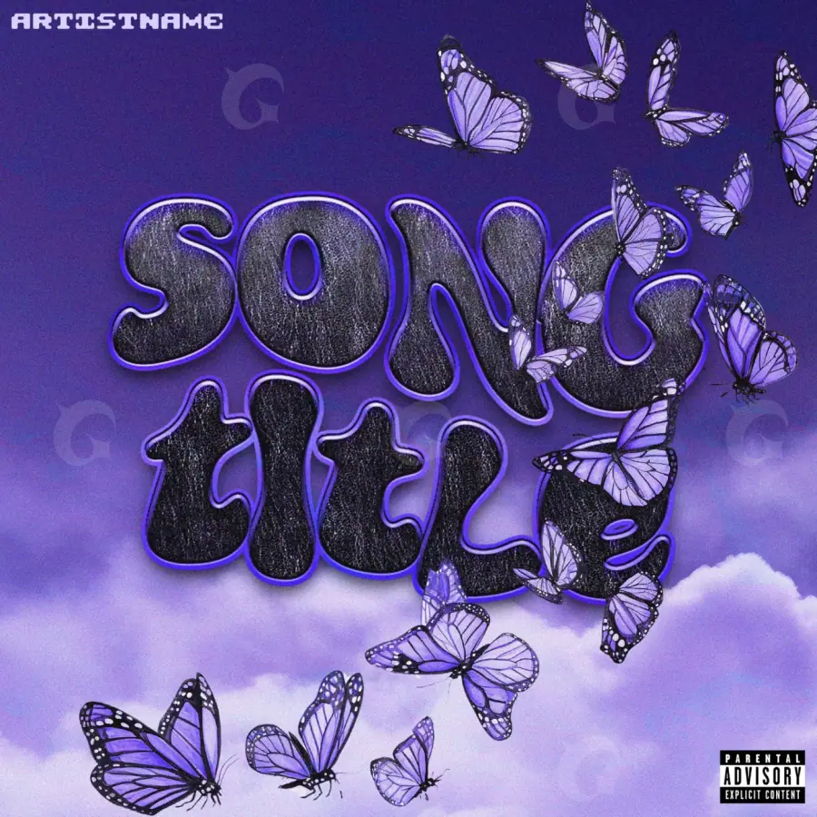 Arte de portada musical «Blue Butterfly»: mariposa y nube; color azul