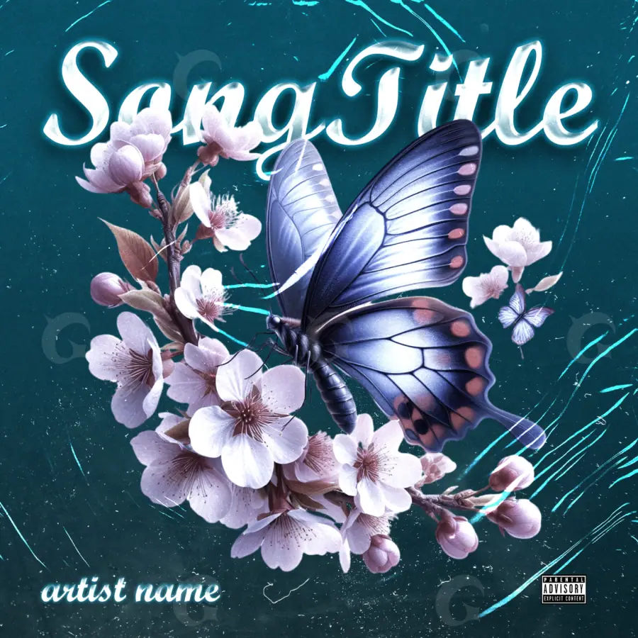 Music cover artwork “Blue Butterfly”: butterfly and tree, blue tones