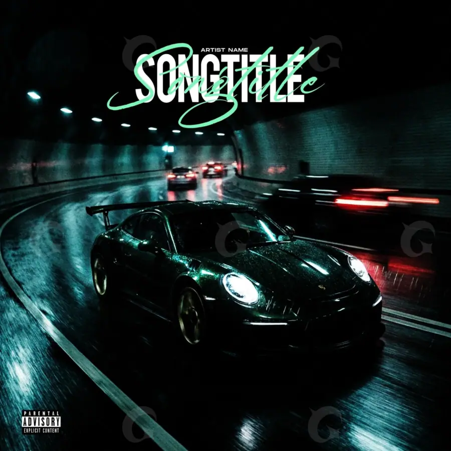 Готовая обложка для трека «Blue Car»: автомобиль и дорога; палитра — синяя