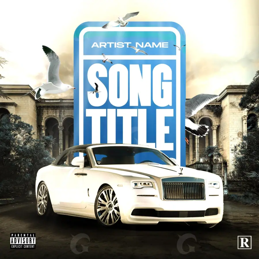 Portada para canción «Blue Car»: coche y edificio; color azul