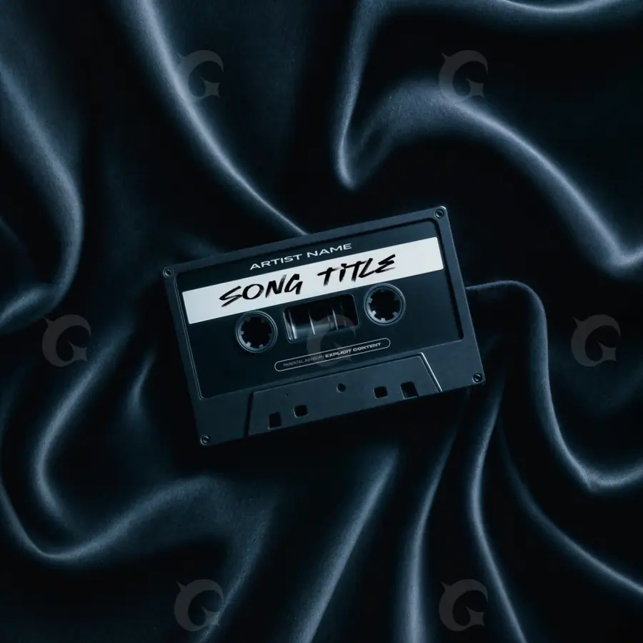 Готовая обложка для трека «Blue Cassette»: кассета и круг; палитра — синяя