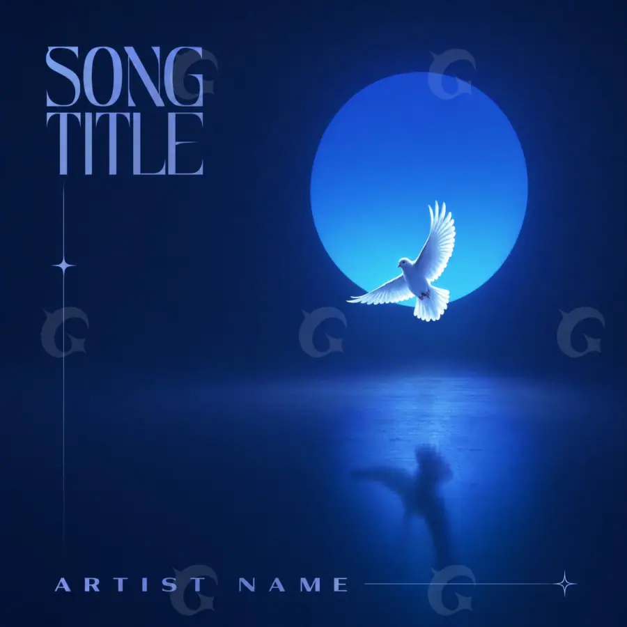 Portada para canción «Blue Circle»: círculo y ave; color azul