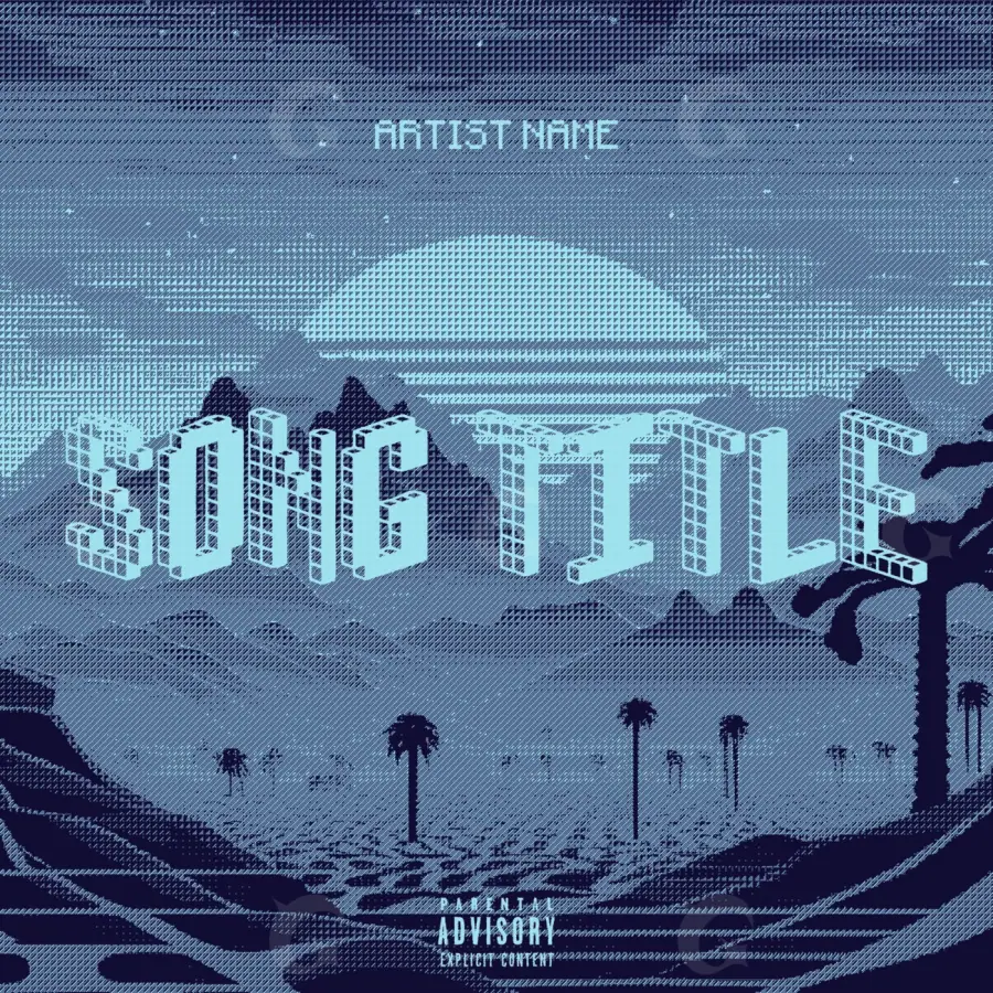 Premade cover art “Blue City”: city and palm, blue tones