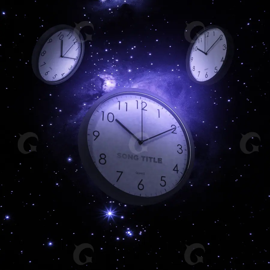 Обложка для песни «Blue Clock»: часы и лицо; палитра — синяя