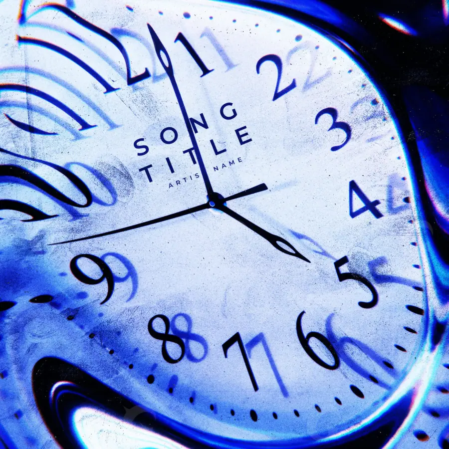 Готовая обложка для трека «Blue Clock»: часы и лицо; палитра — синяя