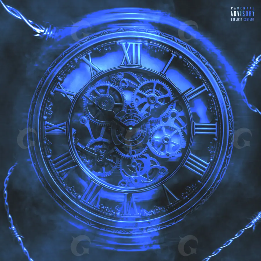 Album cover art “Blue Clock”: clock and face, blue tones